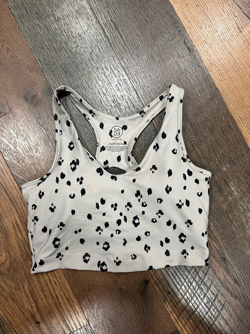 Sage Cream and Black Leopard-Print Racerback Sports Bra